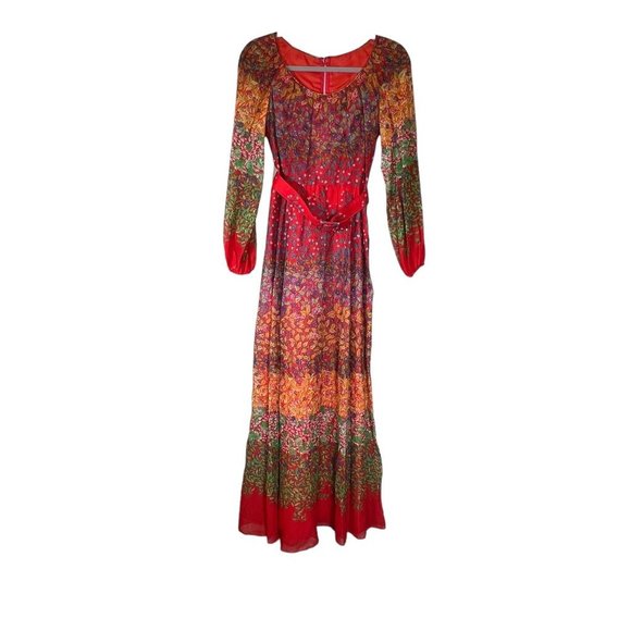 Miss Elliette Maxi Dress XS Red Floral Peasant Long Sleeve Vintage New - Picture 1 of 13